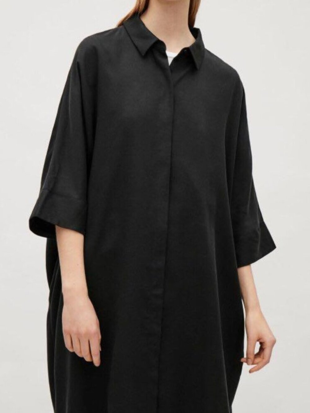 COS Black Oversized Button Up Shirt Dress Tunic US 4 EU 36